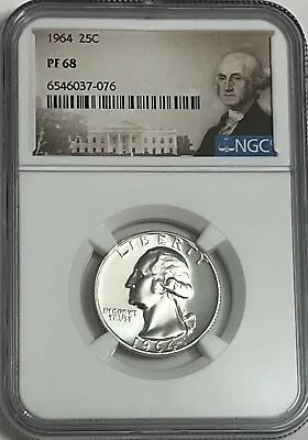 1964 Ngc Pf68 90% Silver Proof Washington Quarter Great Eye Appeal Portrait Lb • $19.95