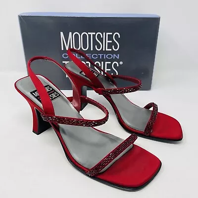 Mootsies Tootsies Womens 9.5M Cantina Satin Beaded Special Occasion Heels In Red • $29.99