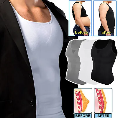 Mens Slimming Body Shaper Belly Tummy Control Shirt Compression Vest Underwear • £13.79