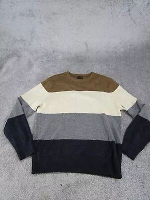 J Crew Sweater Mens Medium Wool Cotton Striped Knit Blue Brown • $24.99