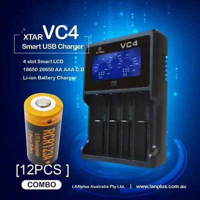 XTAR VC4 4-Slot Smart LCD Battery USB Charger + 12x RCR123a 850mah CR123A • $120.99