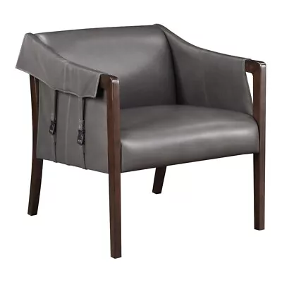 Parkfield Accent Chair In Pewter Gray Faux Leather With Walnut Frame • $227.99