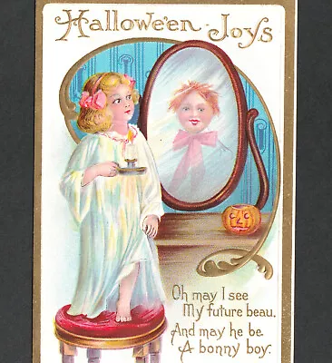 Halloween Joys 1911© Mirror Candle Future Love Girl & Boy Stecher 226 A Postcard • $38