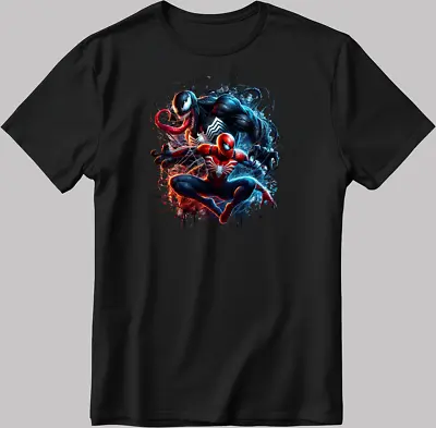 Venom Spiderman Marvel Avengers Short Sleeve White-Black Men's / Women's N520 • £10