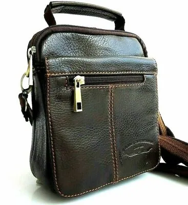 Genuine Real Leather Shoulder Satchel Hand Bag Messenger Phone Vintage Small Men • $34.99