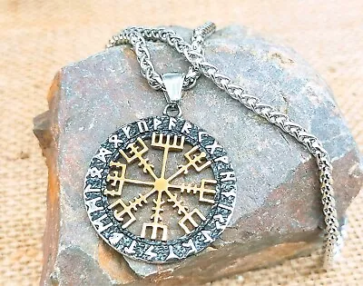 Vegvisir Necklace Viking Compass Norse Runes Pendant Vikings Protection Amulet • $17.34