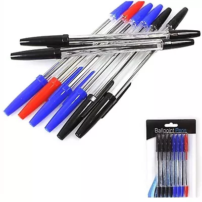 8 X Ball Point Pens Red Blue Black Colour School Work Colouring Stationery Biros • £3.98