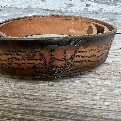 Vintage Running Horses Tooled Leather Belt Men’s  • $25.98