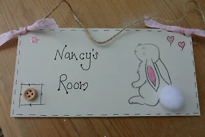 Girls Door Sign Name Plaque Personalised  Nursery Gift Baby Play Room  Bunny   • £6.99