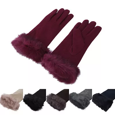 Elegant Women's Winter Thermal Wool Gloves With Rabbit Fur Trim - Diff Colors • $13.99