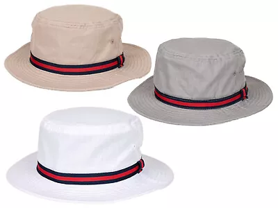 Mens Cotton Bush Hat Lightweight Bucket Short Brim Casual Outdoors Stripe Band • £14.99