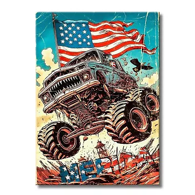 Monster Truck Art Merica Art -Metal Wall Art 4x4 Off Road Truck Art | WallSmack • $49