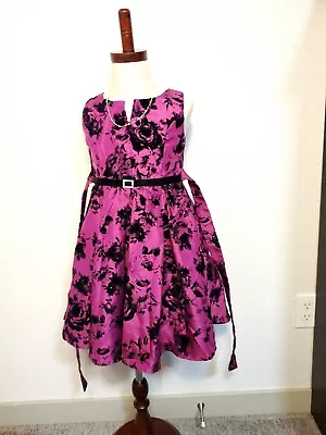 Jona Michelle Velveteen  Dress Sleeveless Pink Black Girls Size 5 Co4279 • $30