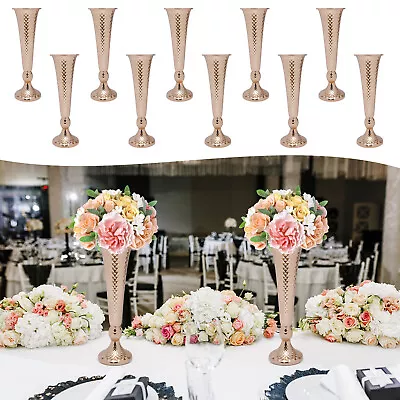 Gold 10Pcs Tall Trumpet Vase Wedding Centerpieces For Tables Metal Flower Stand • $72.20