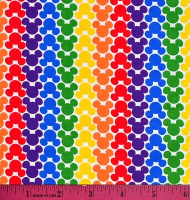 Mickey Mouse Ears Fabric - HALF YARD - 100% Cotton Sewing Quilting Rainbow Multi • $4.98