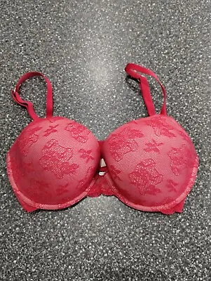 Victoria Secret Bra Women 34DD Red Lace Biofit Demi Cup Uplift • $8.99