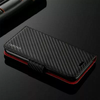 Wallet Case For Samsung Galaxy Phone Luxury Carbon Leather Magnetic Flip Cover • £3.99