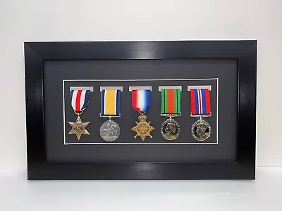 Military World War SportMedal Display 3D Box Frame For Five Medal In Black Mount • £23