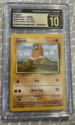 Diglett Pokemon 1999 Base Set - 47/102 Corrected Symbol Error!  CGC PRISTINE 10 • $70