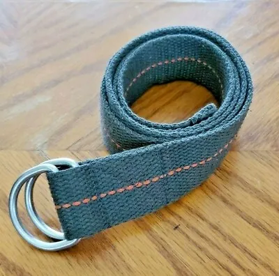 Olive Green  Cloth  Fabric  D-Ring  Belt  Thin  Orange  Center  Line • $7.22
