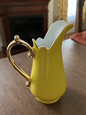 Vintage 60’s Godinger & Co. Mini Yellow Vase/Pitcher Gold Handle And Trim EUC • $8.99