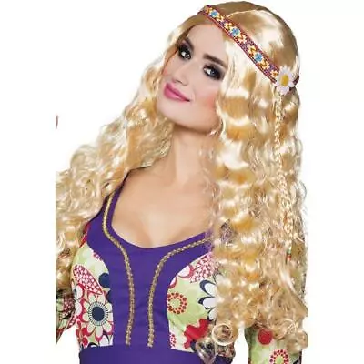 Boland Hippie Hippy 60s Long Blonde Wig Adult Fancy Dress • £12.49