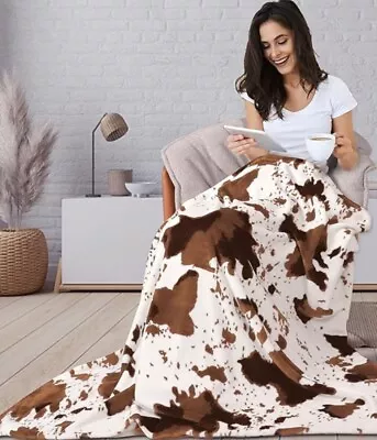 Cow Print Blanket Ultra Cozy Throw For Couch Bed And Travel 50x60 - New • £14.45
