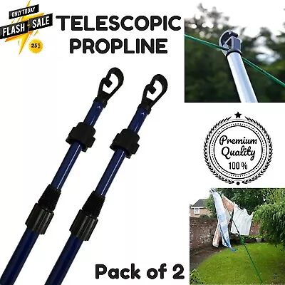 X2 Telescopic Washing Line Prop Heavy Duty Extendable Support Outdoor Clothes    • £11.98