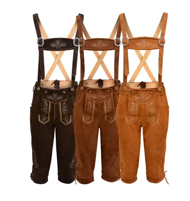 £44.99 • Buy Mens Bavarian LEDERHOSEN Real Suede Leather  With Matching Suspenders Shorts