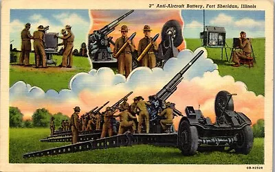 Vintage Postcard Anti-Aircraft Battery Guns Fort Sheridan Illinois IL 1940s WW2 • $4.98