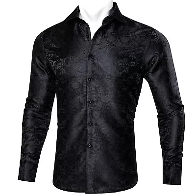 Men's Shirts Long Sleeve Casual Button Down Dress Shirt Silk Paisley Floral Top • $29.99