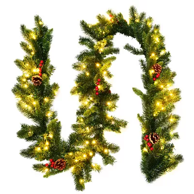 Topbuy 9FT Pre-lit Pine Christmas Garland Artificial Decoration W/ 100 LED Light • $42.95