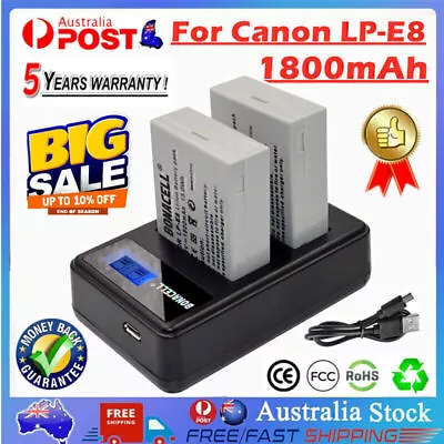 2X LP-E8 Battery + LCD Dual Charger For Canon EOS 550D 600D 700D Kiss X4 DSLR QP • $30.99