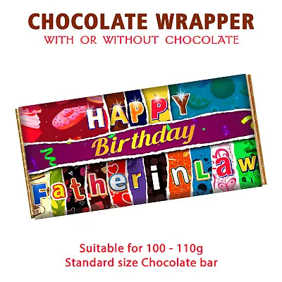 Happy Birthday Father In Law Chocolate Bar Wrapper Novelty Gift For Uncle Daddy • £4.99