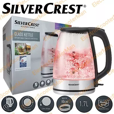 Silvercrest 1.7L Glass Kettle LED Lights Change Colour As The Kettle Heats Up • £36.99