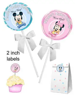 40 MICKEY OR MINNIE BABY SHOWER FAVORS STICKERS For Lollipops Goody Bags Etc • $7.99