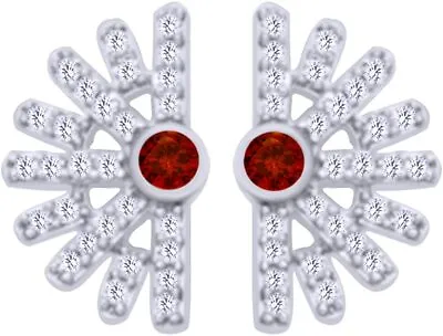 Simulated Garnet Vintage Half Sun Earrings With Bezel Set In 14k Gold Plated • $67.68