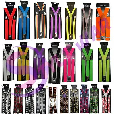 Adjustable Braces Mens Womens Unisex Trouser Elastic Y-back Suspenders Clipon • £3.29