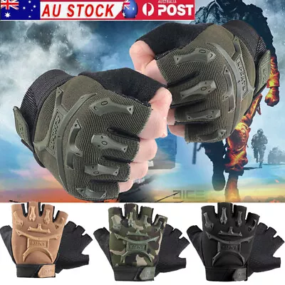 Mens Military Army Half Finger Gloves Tactical Fingerless Motorcycle Cycling AUS • $15.19