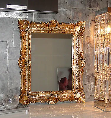 Wall Mirror With FACET Cut Gold 56x46cm Antique Baroque Bathroom Floor • £48.24