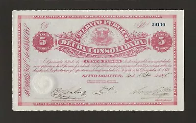 DOMINICAN REPUBLIC 5 Pesos 1876 P-S161 Impressive Original UNC Clean & Nice • $249