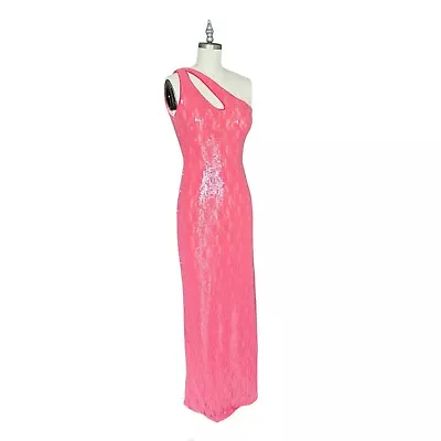 Aidan By Aidan Mattox Pink Sequin Lace One Shoulder Formal Dress Gown Size 2 • $120