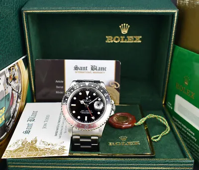 ROLEX Vintage Stainless GMT Master II  Ghost  Coke Bezel PAPERS 16710 SANT BLANC • $13950