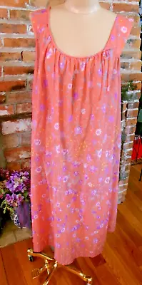 VINTAGE NWOT 1950s 60s 2 PC CHIFFON PEIGNOIR SET NIGHT GOWN & ROBE CORAL PRINT L • $39