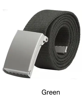 New Mens Womens Unisex Cotton Canvas Fabric Webbing Silver Buckle Belt Army UK • £3.19