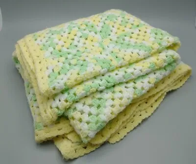 $9.90 • Buy Hand Crochet Afghan Baby Blanket Throw Green Blue Yellow Pink White 51x45 