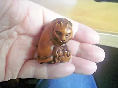 £23.95 • Buy Hand Carved Wood Netsuke Cat Caught A Mouse Boxwood Collectable Figure ...1