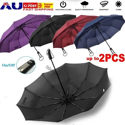 $7.75 • Buy AU Automatic Folding Umbrella 10Rib Windproof Rain Auto Open Compact Fiberglass