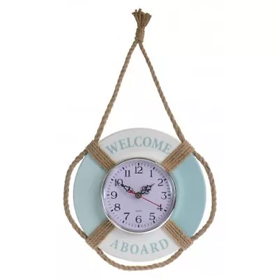 Wall Clock With Float Nautical Coastal Charm - Blue & White Hanging Wall Clock • £16.95