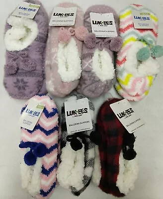 Muk Luks Luk-ees Ballerina Slippers Socks Grip Sole L/XL 8-10 *CHOOSE STYLE!* • $9.99